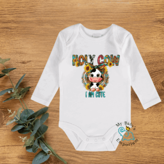 Baby Long Sleeve Onesie - Howly Cow I Am Cute