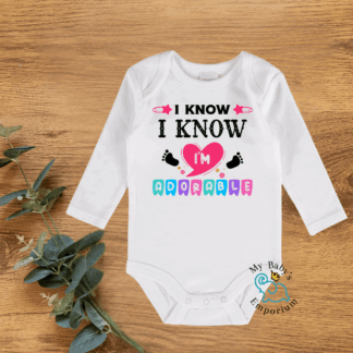 Baby Long Sleeve Onesie - I Know I Know, I'm Adorable