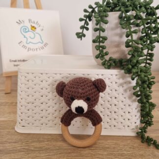 Crocheted Animal Rattle - Dark Bear