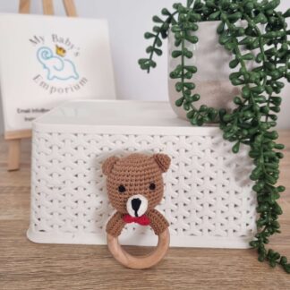 Crocheted Animal Rattle - Bear with bow