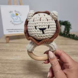 Crocheted Animal Rattle - Brown Lion