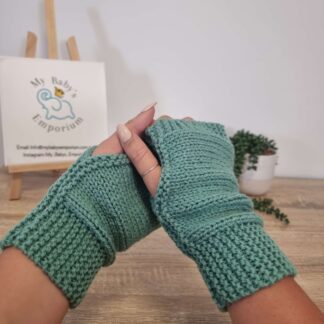 Ladies Fingerless Mitts - Mint Green, Regular Fingerless Mitts