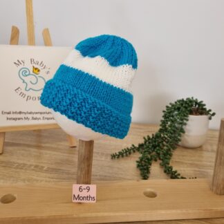 Baby Beanies 6 - 9 Months - turq/white