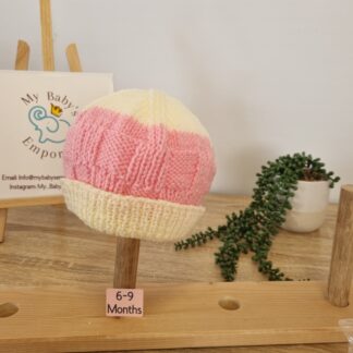 Baby Beanies 6 - 9 Months - pink/cream