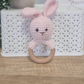 Crocheted Animal Rattle - Pink Rabbit