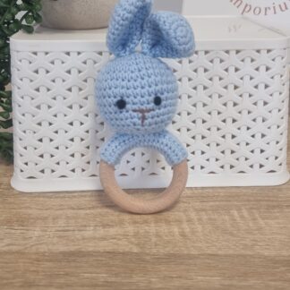 Crocheted Animal Rattle - Blue Rabbit