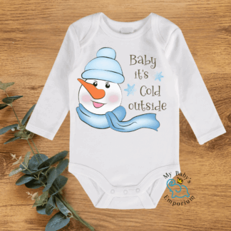 Baby Long Sleeve Onesie - Baby It’s Cold Outside Snowman