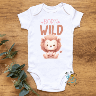 Baby Short Sleeve Onesie - Born Wild with Lion