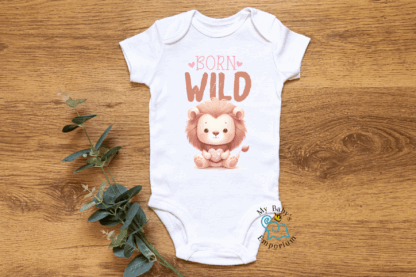 Baby Short Sleeve Onesie - Born Wild with Lion