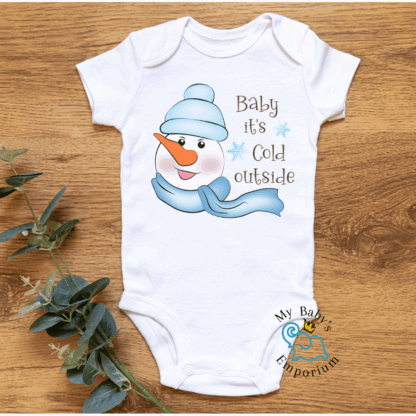 Baby Short Sleeve Onesie - Baby It’s Cold Outside Snowman