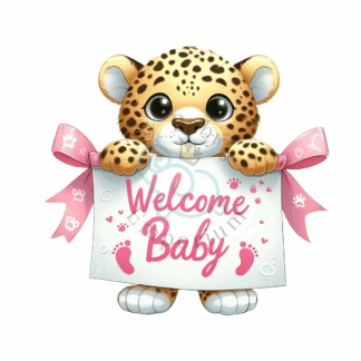“Welcome Baby” Personalised Animal Onesie 🍼 - Prem (00000), Leopard